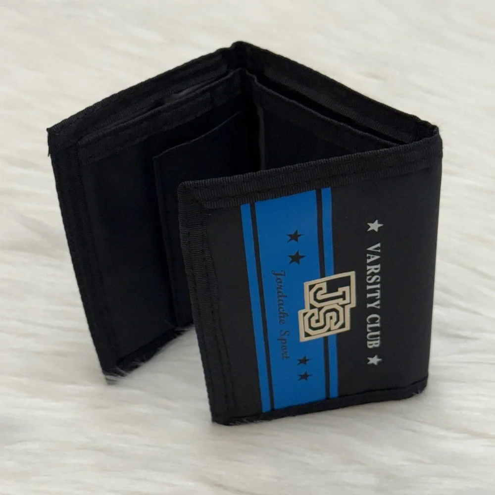 JORDACHE - BLACK BLUE NYLON SPORT VARSITY CLUB TRIFOLD VELCRO WALLET